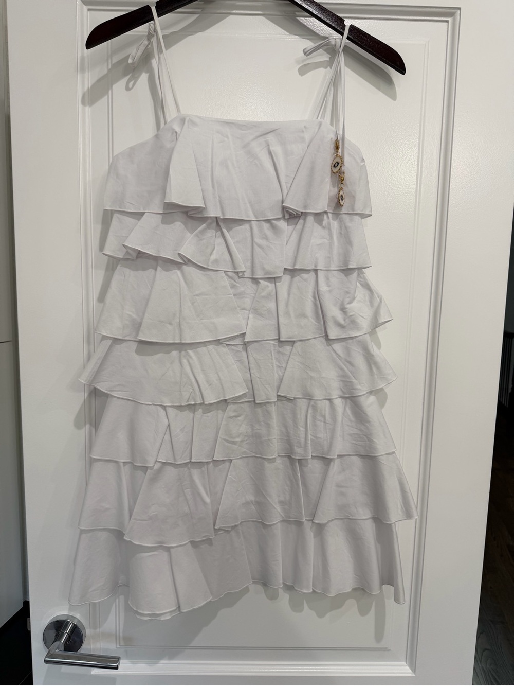 White Tiered Ruffle Spaghetti Strap Dress